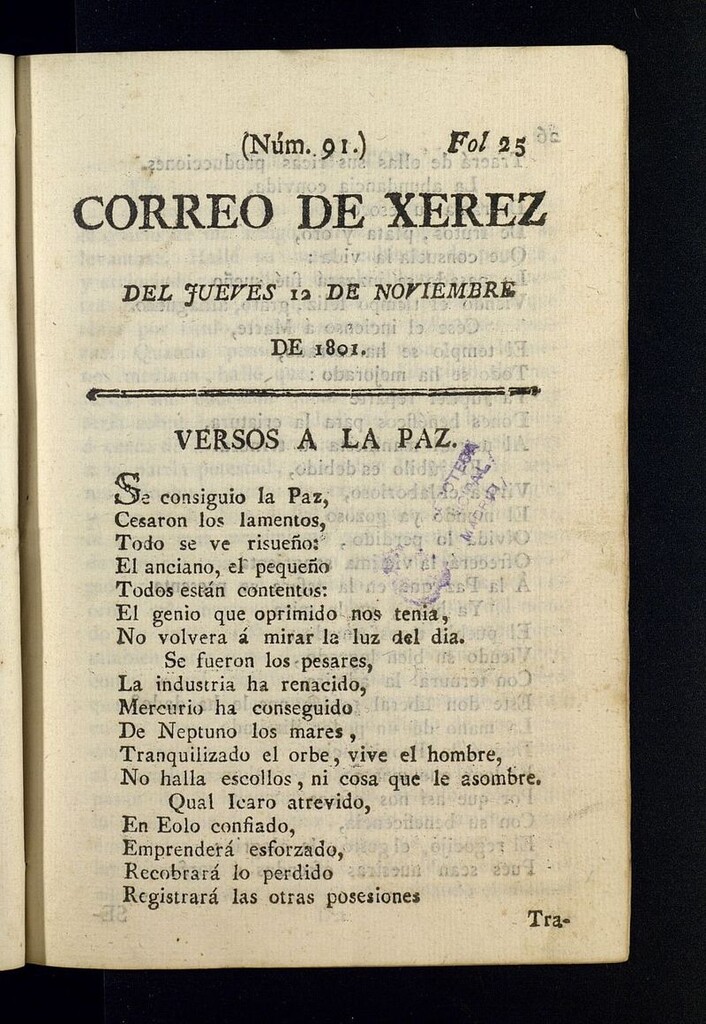 Miniatura de El Correo de Xerez del 12 de noviembre de 1801, nº 91