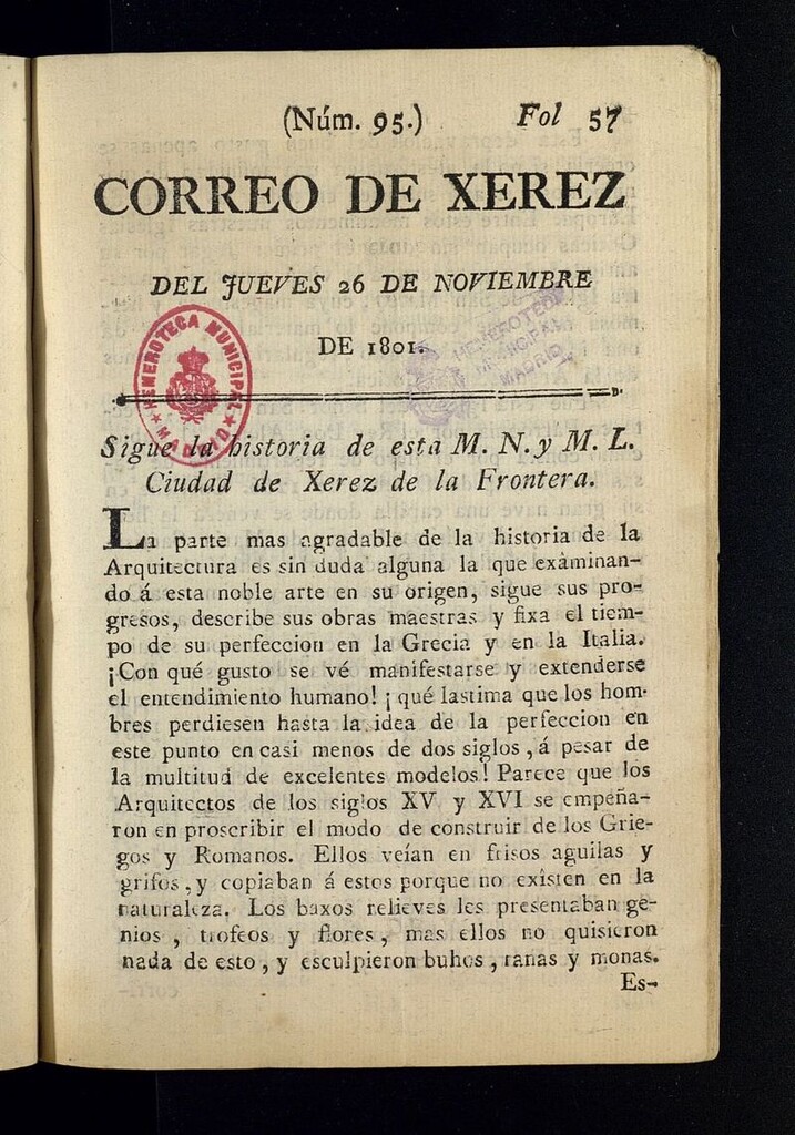 Miniatura de El Correo de Xerez del 26 de noviembre de 1801, nº 95