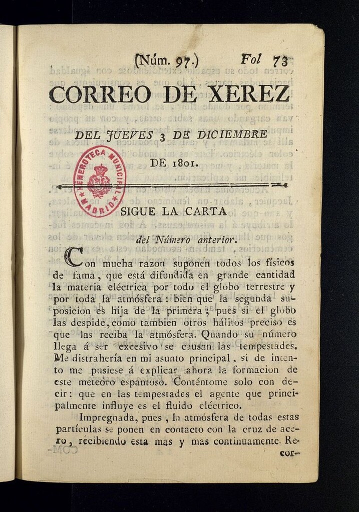 Miniatura de El Correo de Xerez del 3 de diciembre de 1801, nº 97