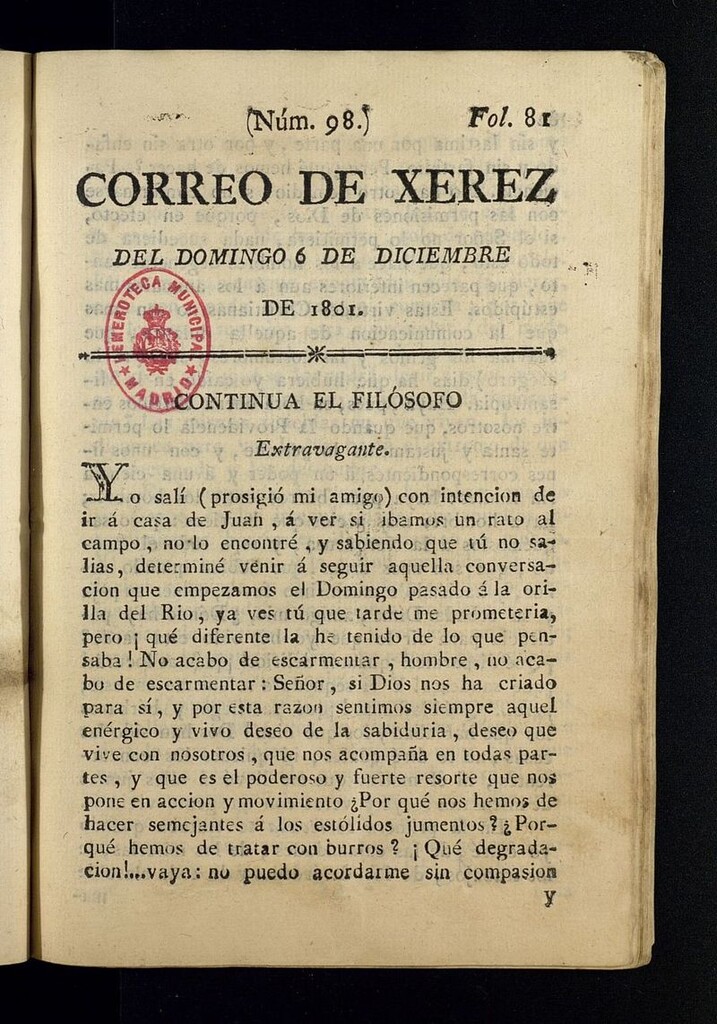 Miniatura de El Correo de Xerez del 6 de diciembre de 1801, nº 98