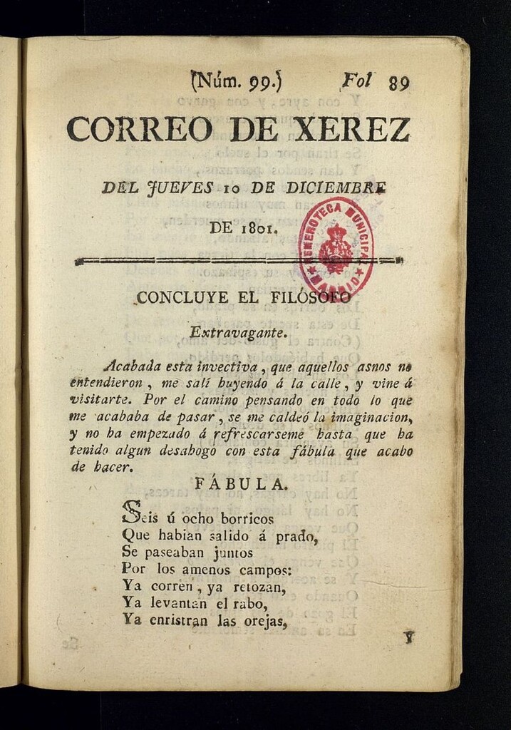 Miniatura de El Correo de Xerez del 10 de diciembre de 1801, nº 99