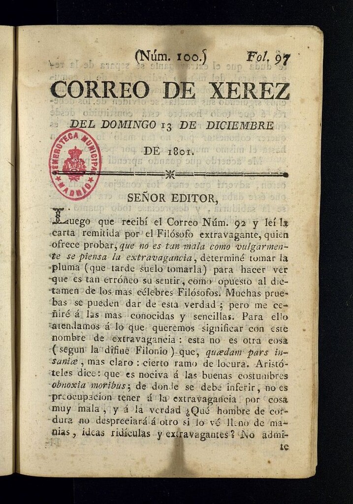 Miniatura de El Correo de Xerez del 13 de diciembre de 1801, nº 100