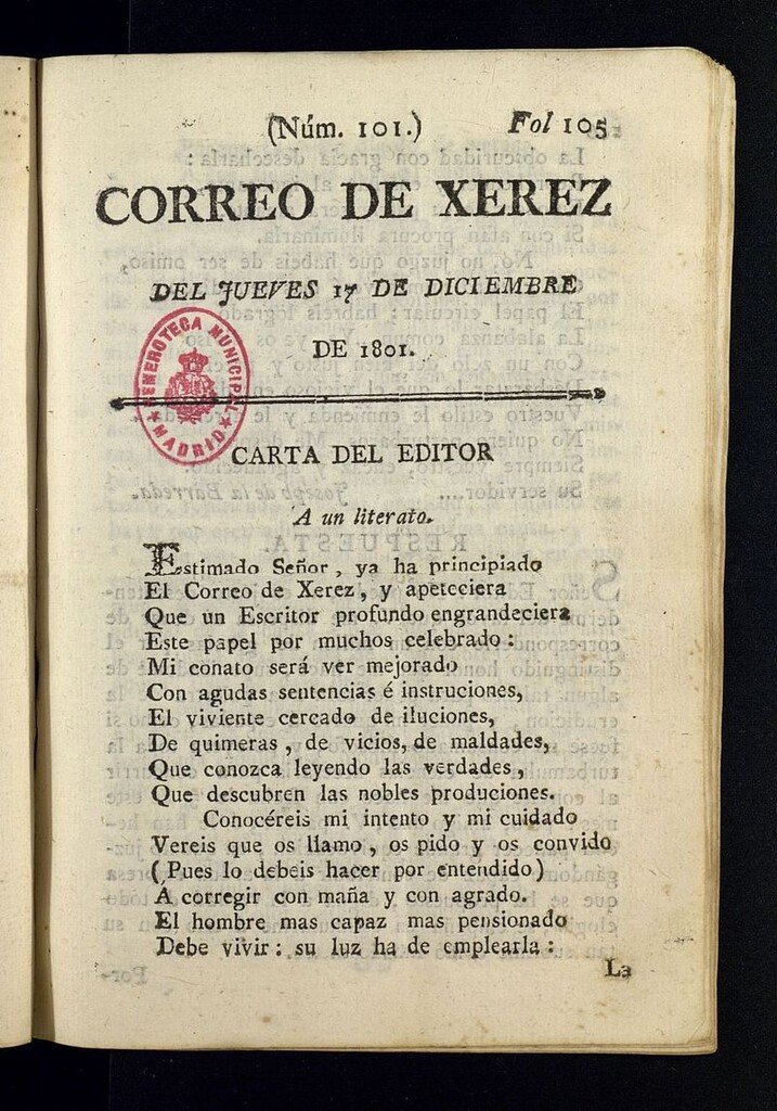Miniatura de El Correo de Xerez del 17 de diciembre de 1801, nº 101