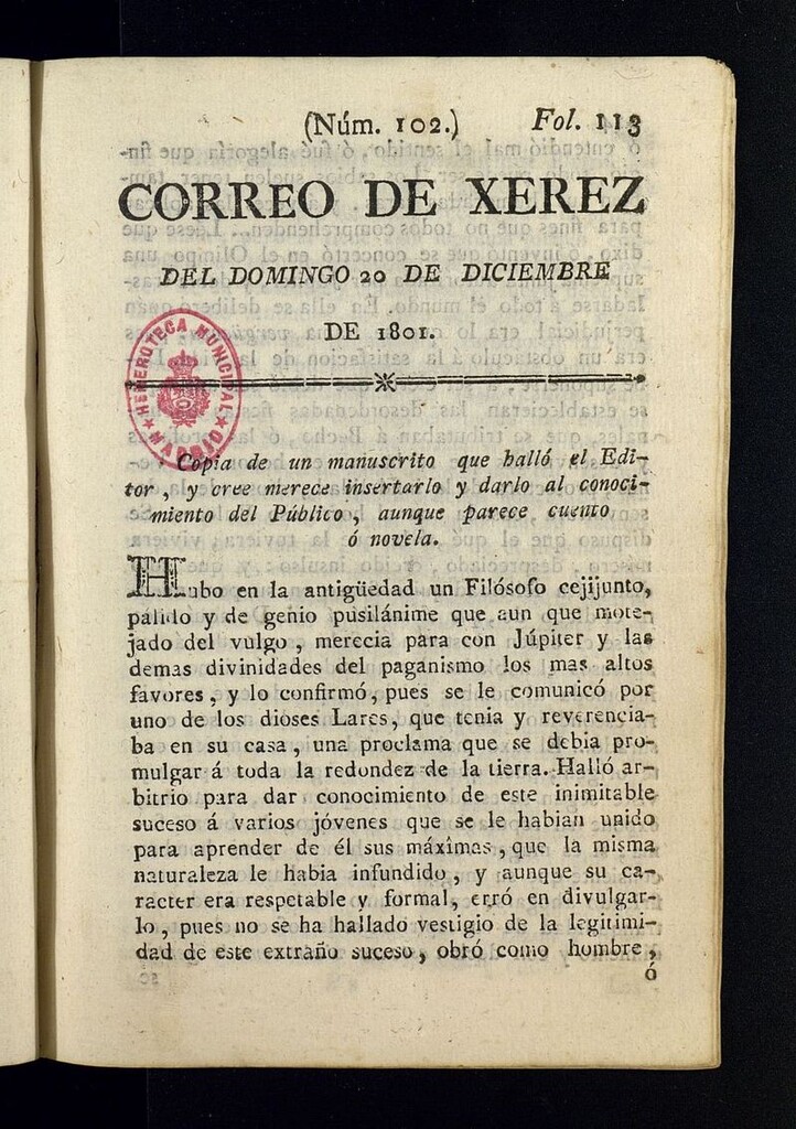 Miniatura de El Correo de Xerez del 20 de diciembre de 1801, nº 102