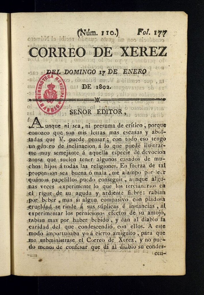 Miniatura de El Correo de Xerez ddel 17 de enero de 1802, nº 110
