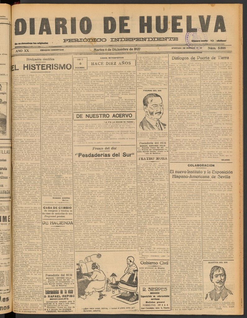 Miniatura de Diario de Huelva : periódico independiente del 6 de diciembre de 1927