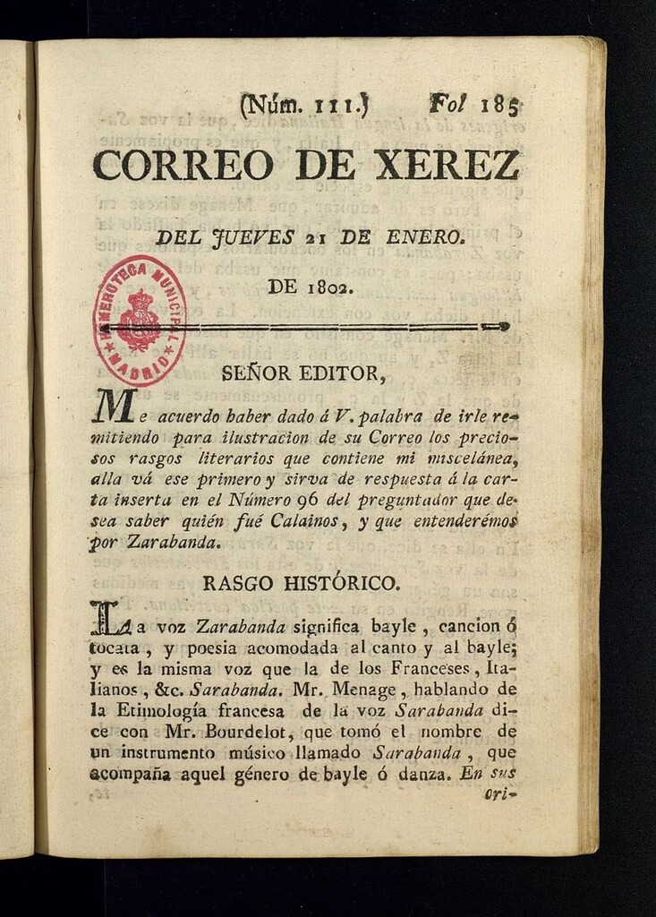 Miniatura de El Correo de Xerez del 21 de enero de 1802, nº 111