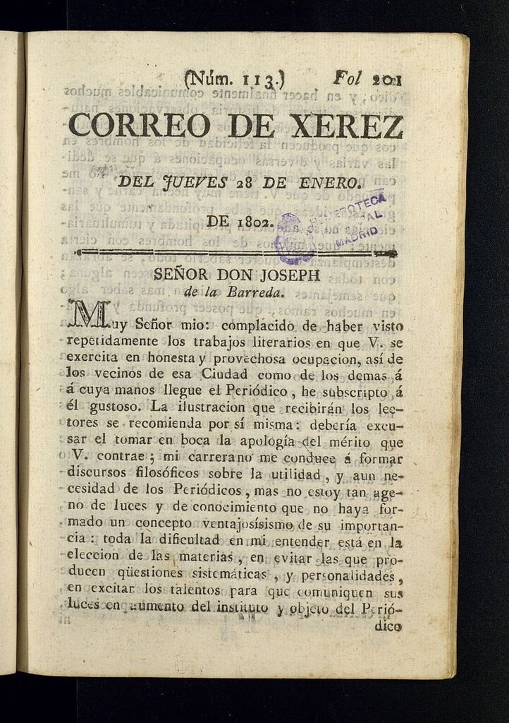 Miniatura de El Correo de Xerez del 28 de enero de 1802, nº 113