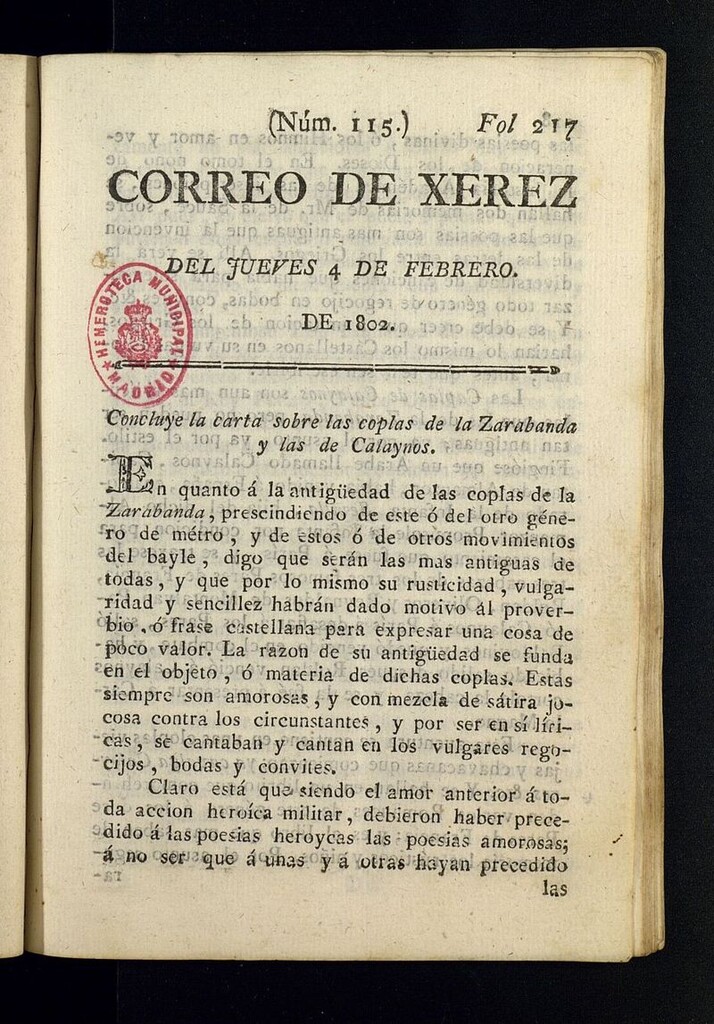 Miniatura de El Correo de Xerez del 4 de febrero de 1802, nº 115