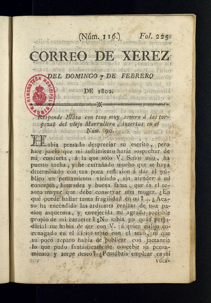 Miniatura de El Correo de Xerez del 7 de febrero de 1802, nº 116