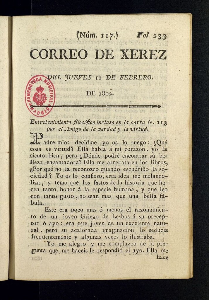 Miniatura de El Correo de Xerez del 11 de febrero de 1802, nº 117