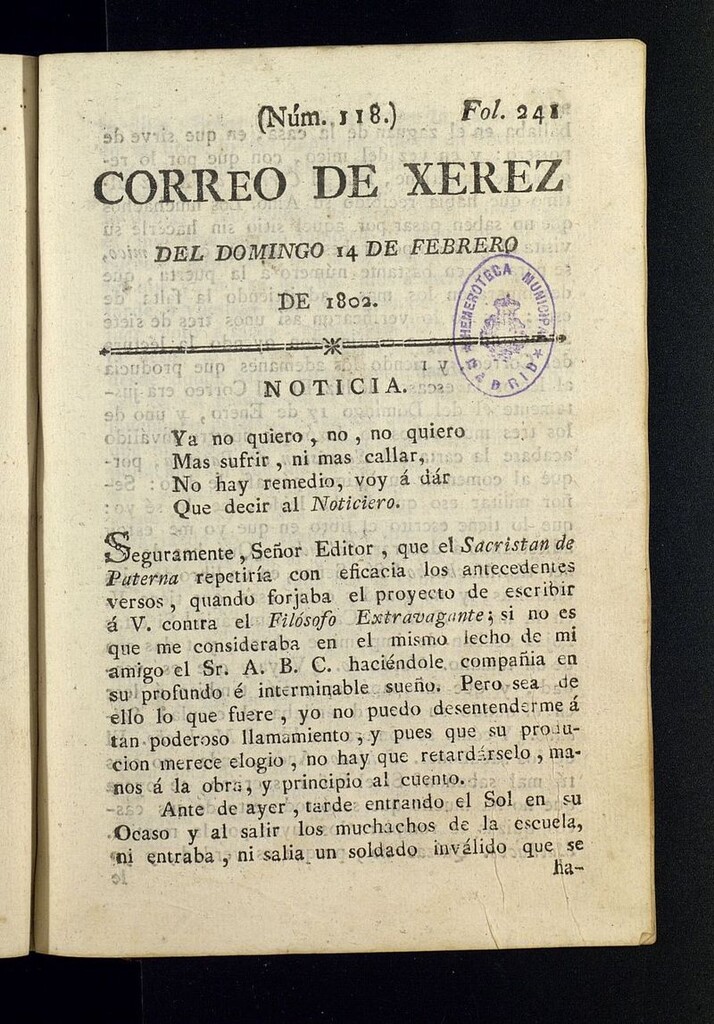 Miniatura de El Correo de Xerez del 14 de febrero de 1802, nº 118