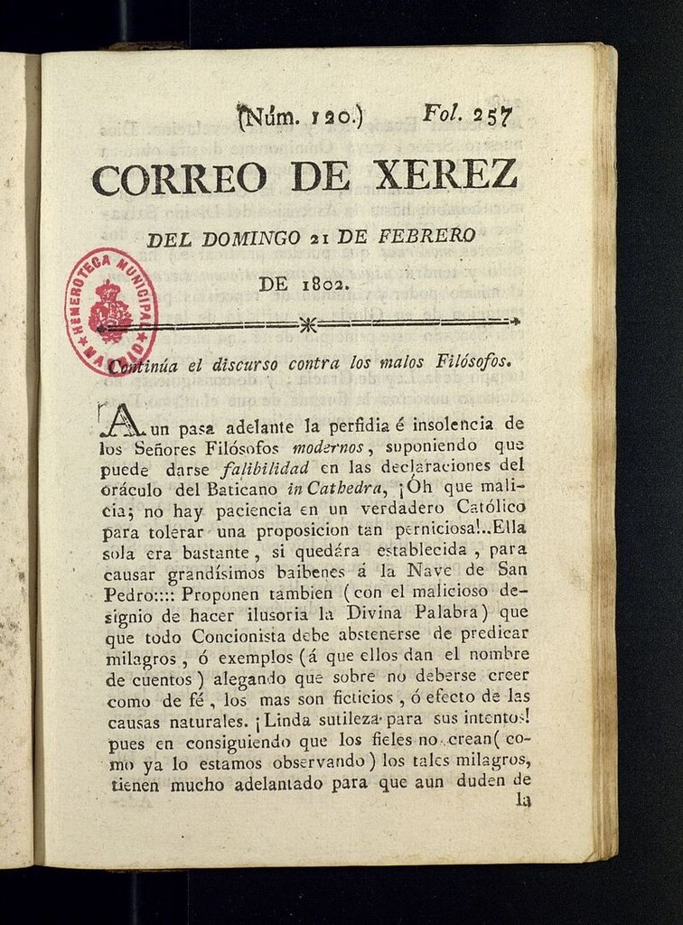 Miniatura de El Correo de Xerez del 21 de febrero de 1802, nº 120