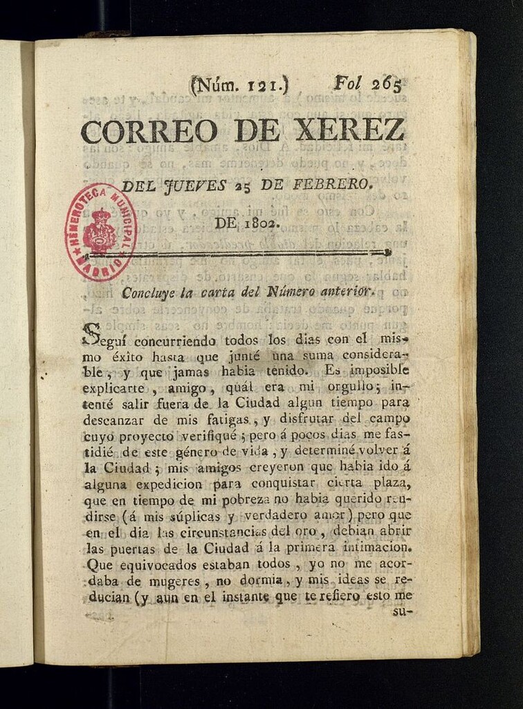 Miniatura de El Correo de Xerez del 25 de febrero de 1802, nº 121