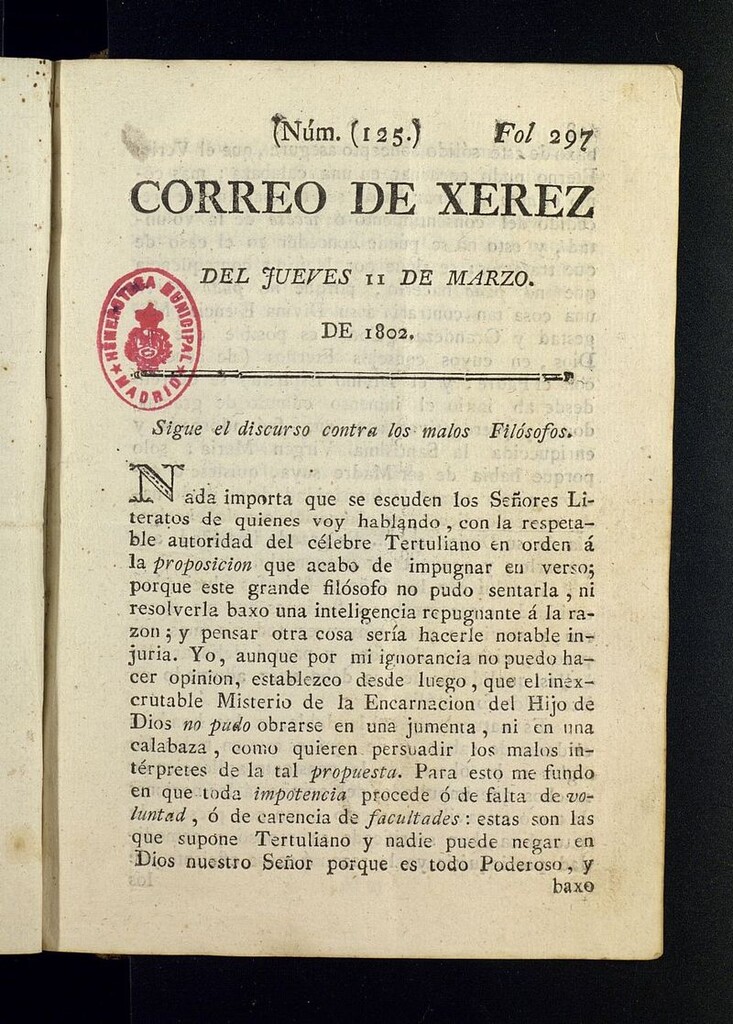 Miniatura de El Correo de Xerez del 11 de marzo de 1802, nº 125
