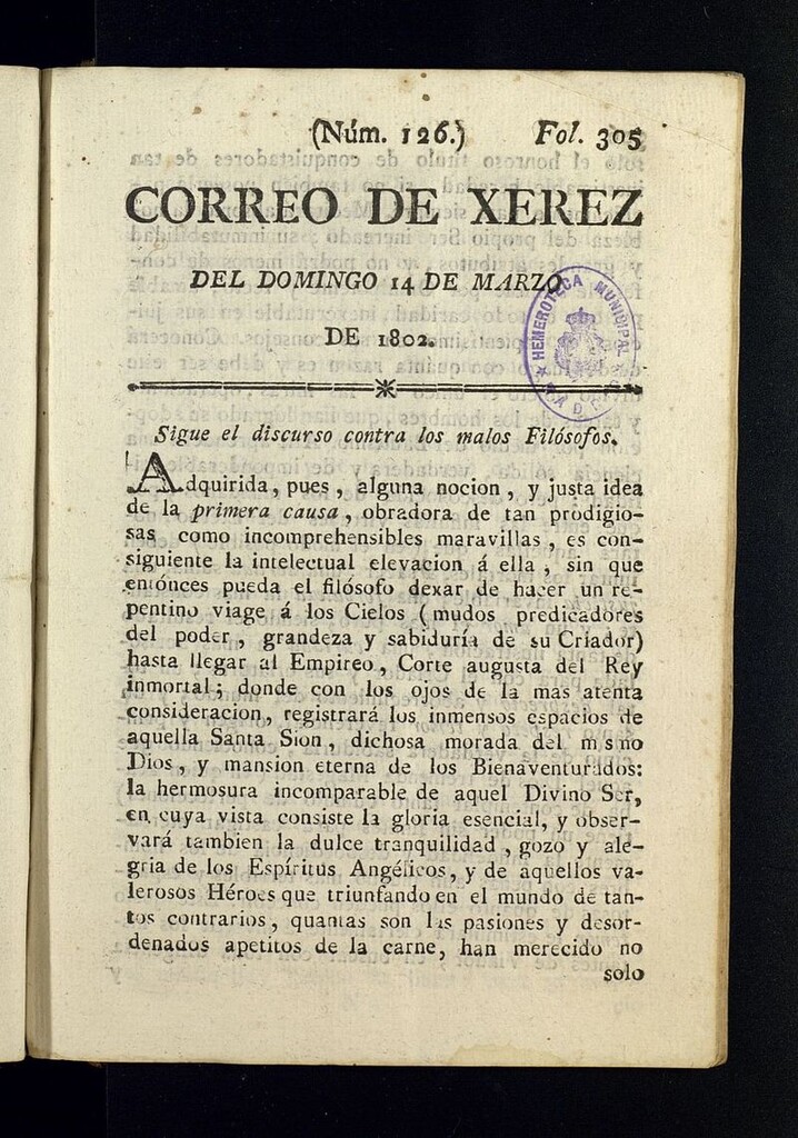 Miniatura de El Correo de Xerez del 14 de marzo de 1802, nº 126