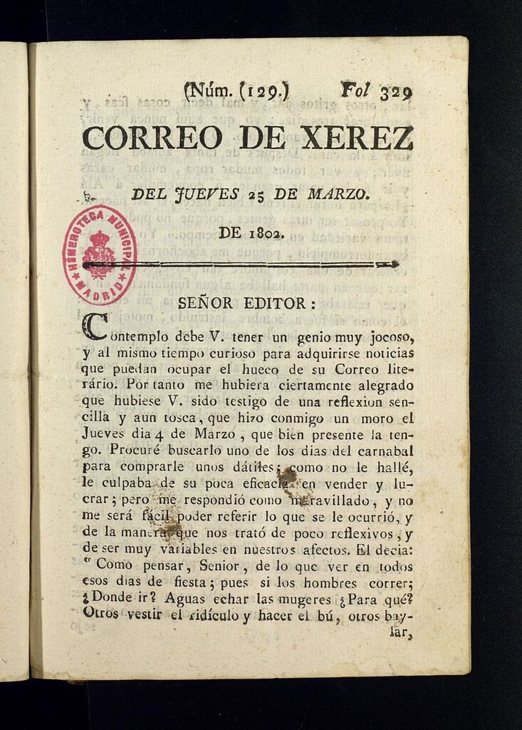 Miniatura de El Correo de Xerez del 25 de marzo de 1802, nº 129