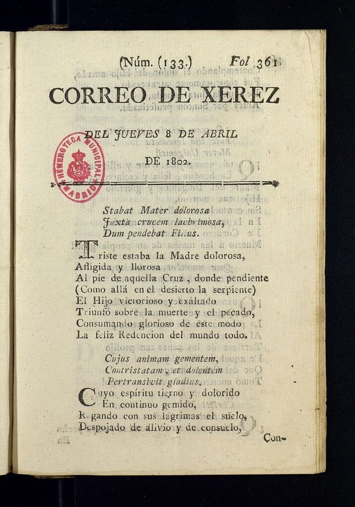 Miniatura de El Correo de Xerez del 8 de abril de 1802, nº 133