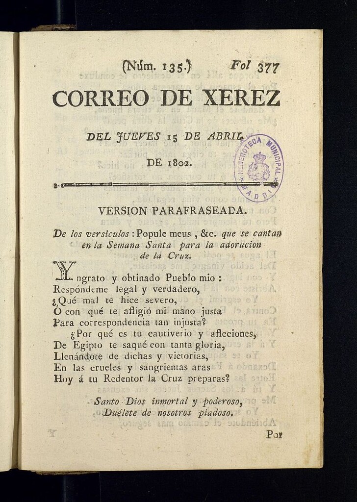 Miniatura de El Correo de Xerez d4el 15 de abril de 1802, nº 135