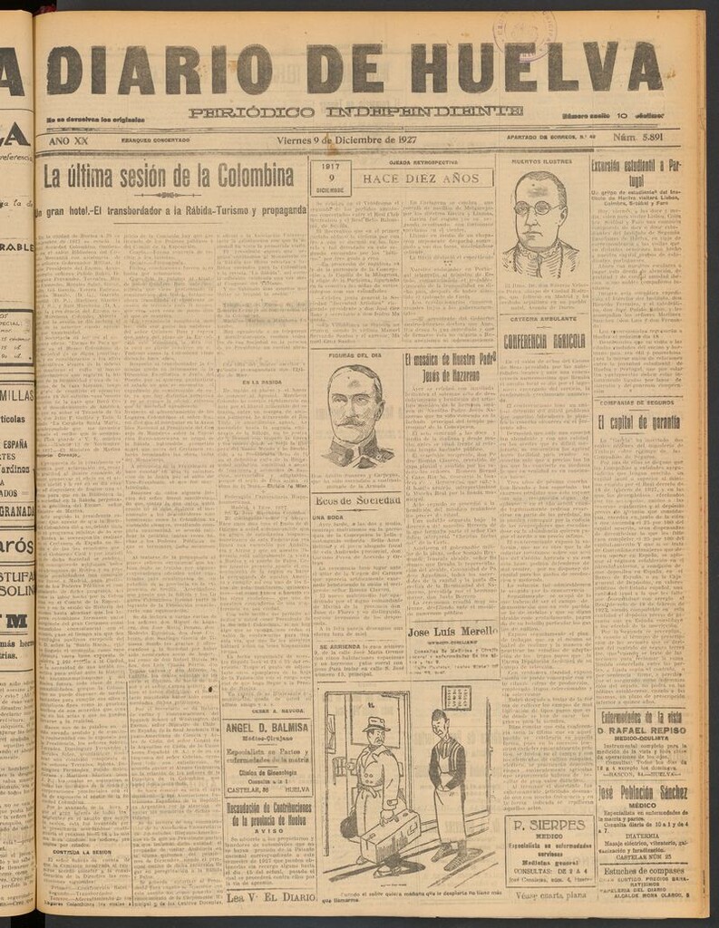 Miniatura de Diario de Huelva : periódico independiente del 9 de diciembre de 1927