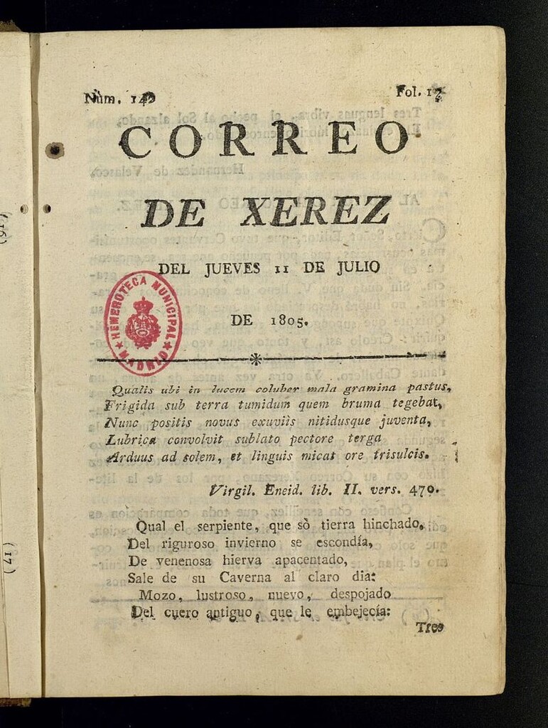 Miniatura de El Correo de Xerez del 11 de julio de 1805, nº 142