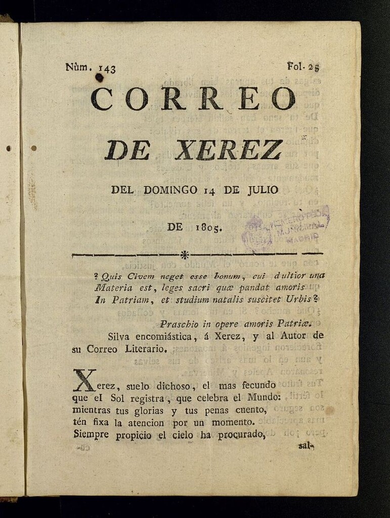 Miniatura de El Correo de Xerez del 14 de julio de 1805, nº 143