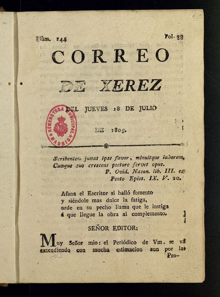 Miniatura de El Correo de Xerez del 18 de julio de 1805, nº 144
