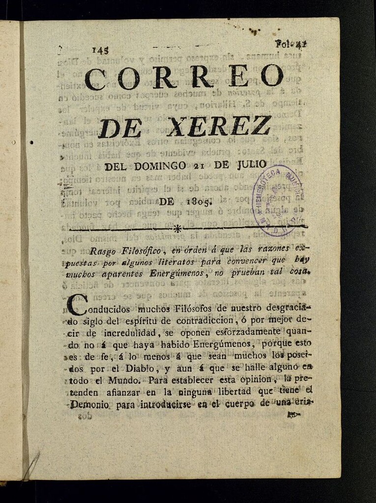 Miniatura de El Correo de Xerez del 21 de julio de 1805, nº 145
