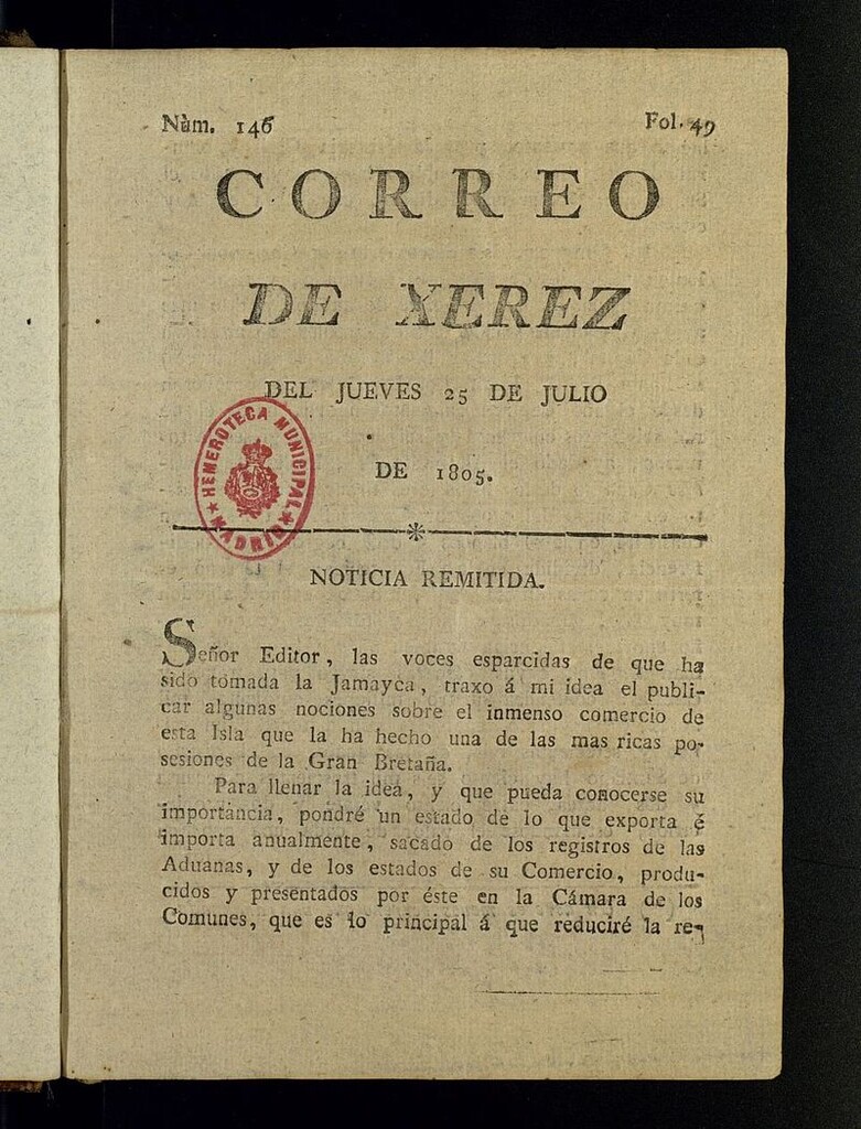 Miniatura de El Correo de Xerez del 25 de julio de 1805, nº 146