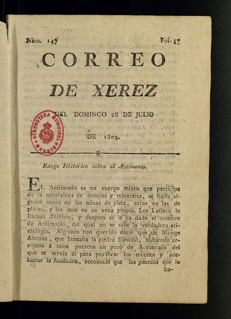 Miniatura de El Correo de Xerez del 28 de julio de 11805, nº 147