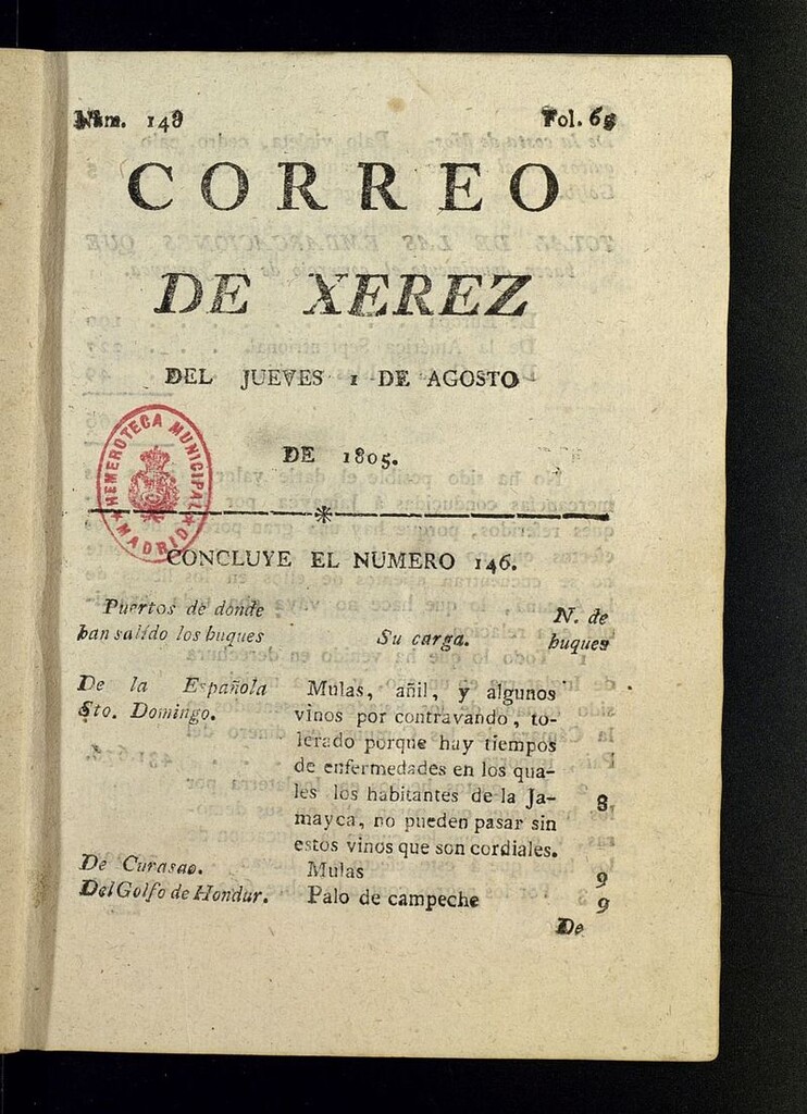 Miniatura de El Correo de Xerez del 1 de agosto de 1805, nº 148