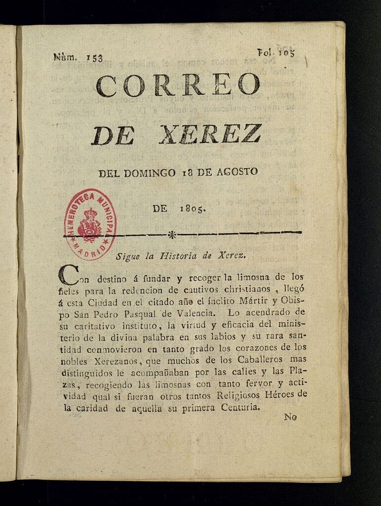 Miniatura de El Correo de Xerez del 18 de agosto de 1805, nº 153