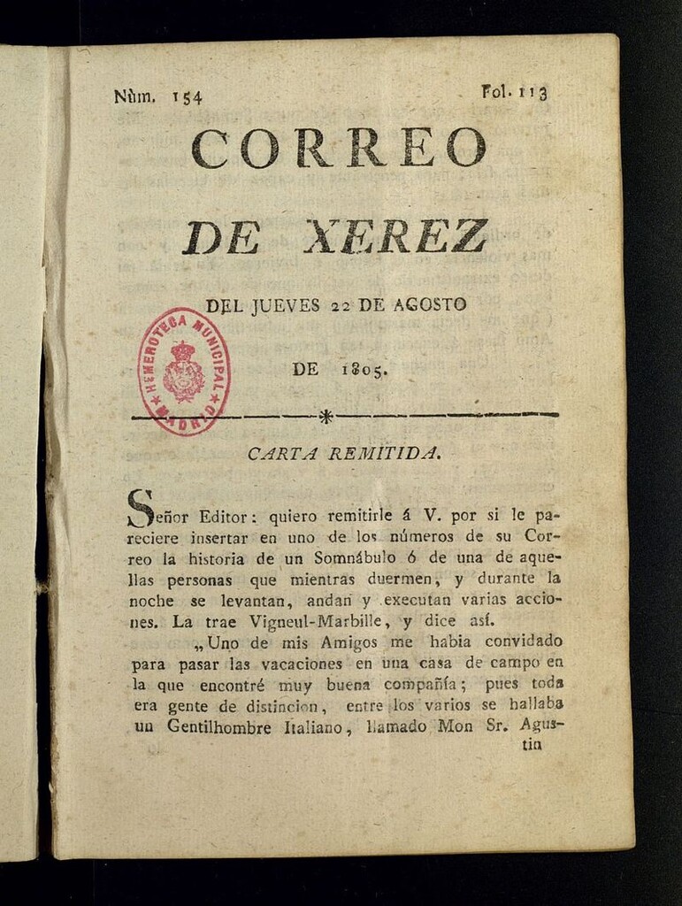Miniatura de El Correo de Xerez del 22 de agosto de 1805, nº 154