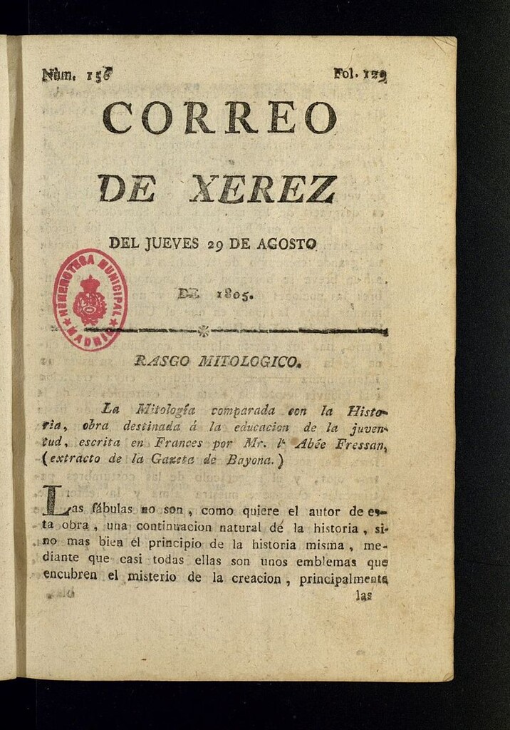 Miniatura de El Correo de Xerez del 29 de agosto de 1805, nº 156