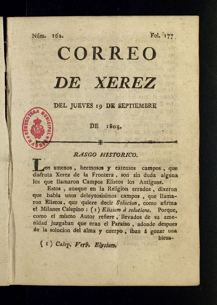 Miniatura de El Correo de Xerez del 19 de septiembre de 1805, nº 162
