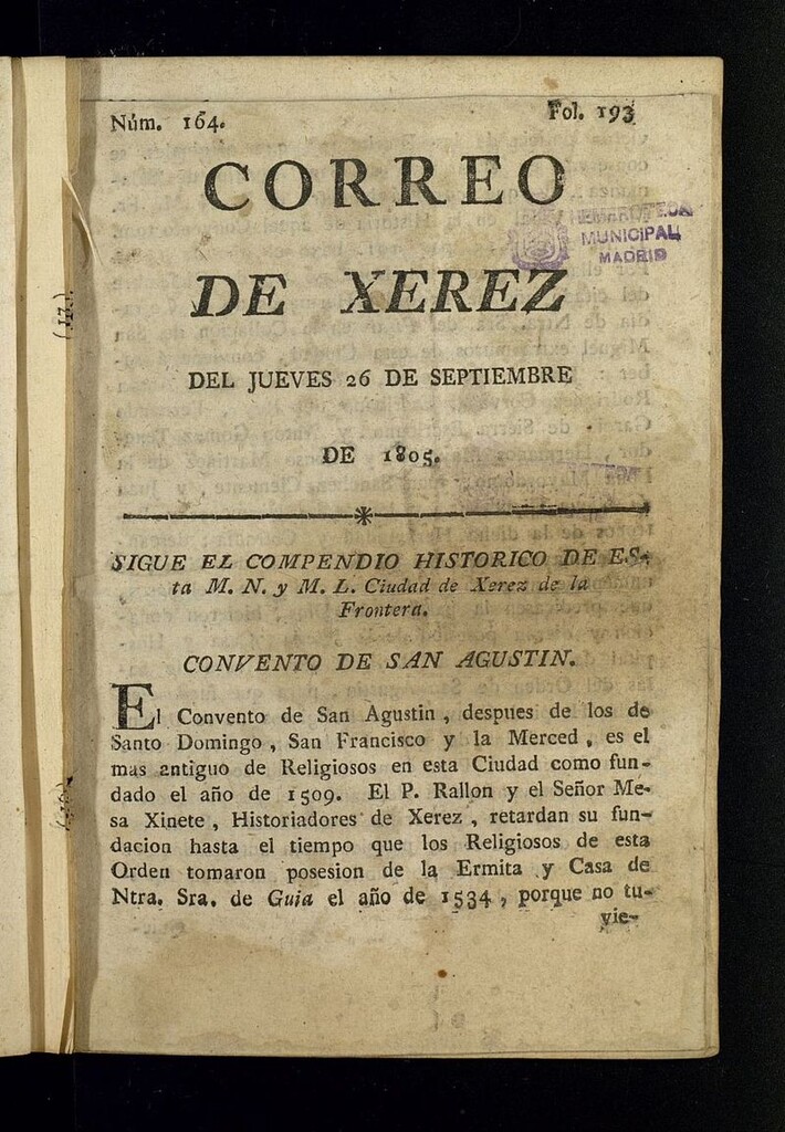 Miniatura de El Correo de Xerez del 26 de septiembre de 1805, nº 164