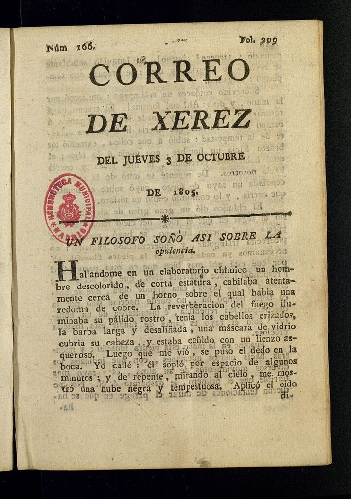 Miniatura de El Correo de Xerez del 3 de octubre de 1805, nº 166