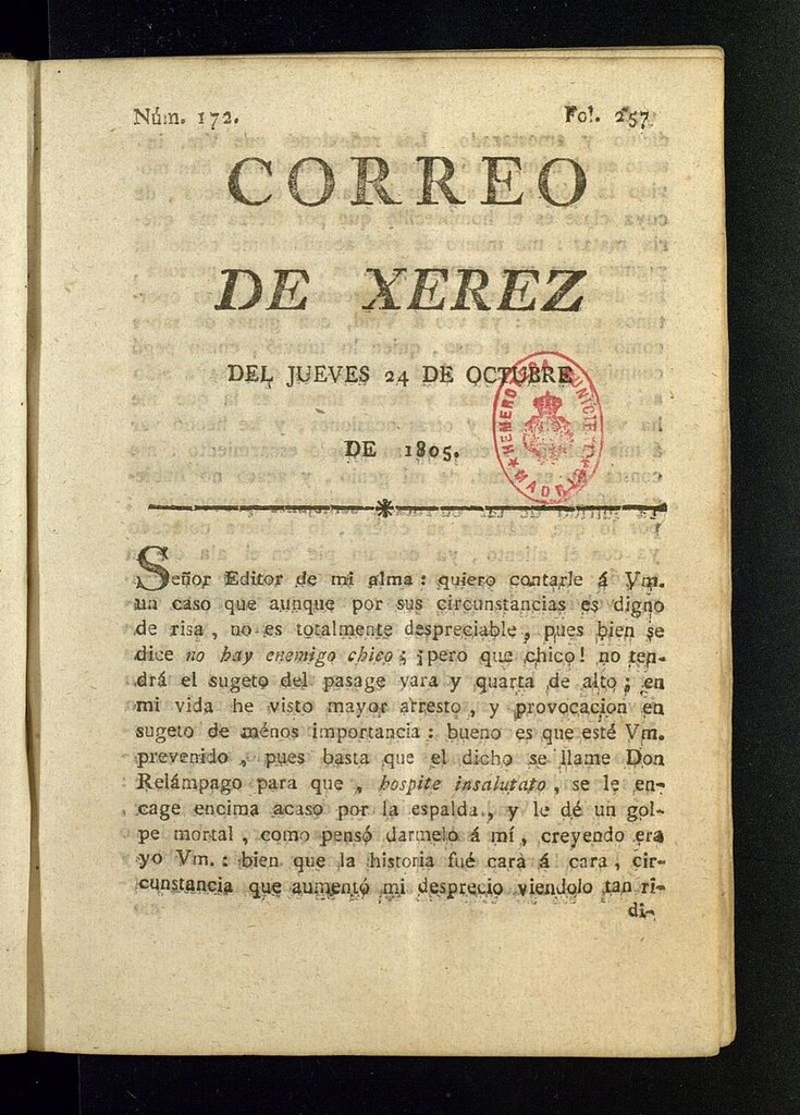 Miniatura de El Correo de Xerez del 24 de octubre de 1805, nº 172