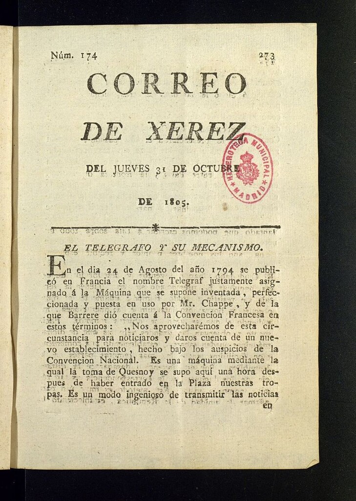 Miniatura de El Correo de Xerez del 31 de octubre de 1805, nº 174