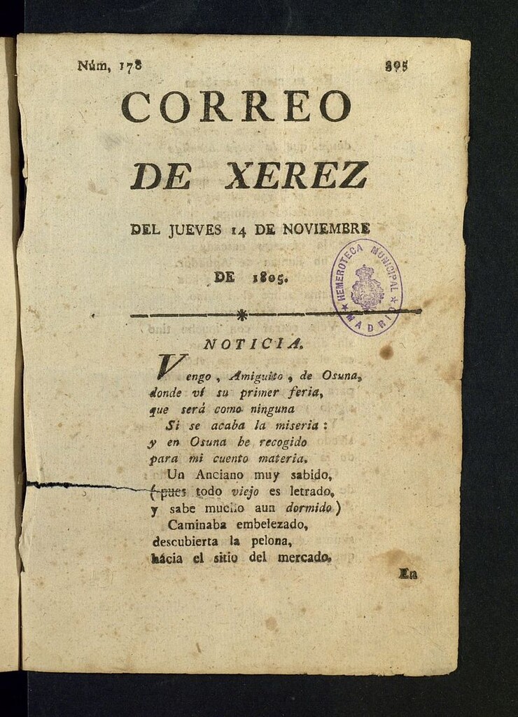 Miniatura de El Correo de Xerez del 14 de noviembre de 1805, nº 178