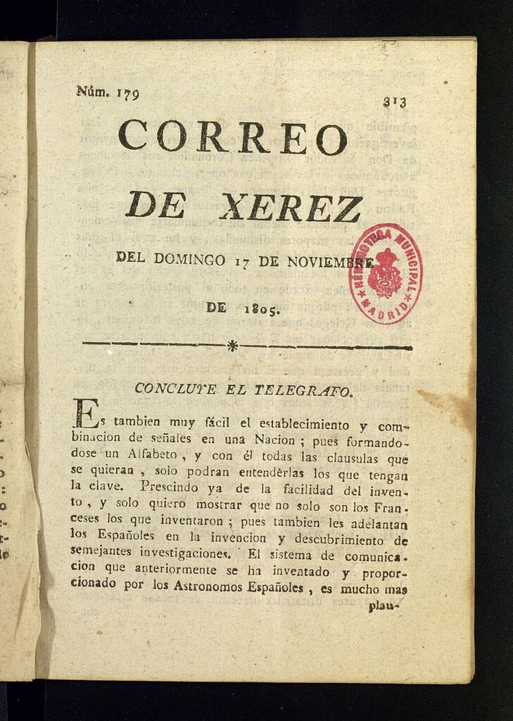 Miniatura de El Correo de Xerez del 17 de noviembre de 1805, nº 179