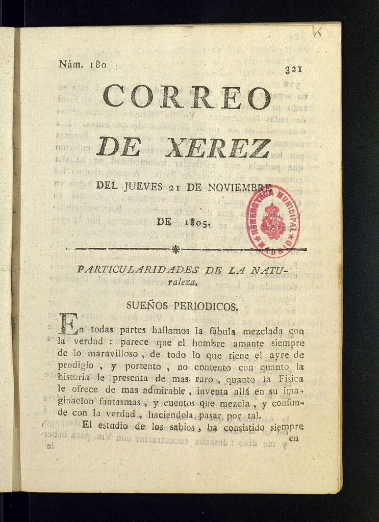 Miniatura de El Correo de Xerez del 21 de noviembre de 1805, nº 180