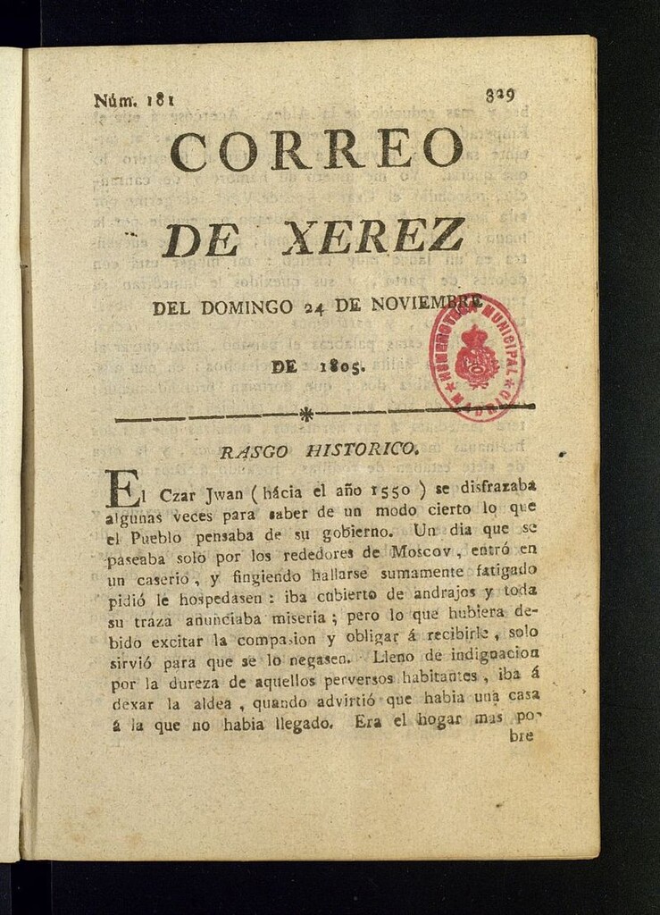 Miniatura de El Correo de Xerez del 24 de noviembre de 1805, nº 181
