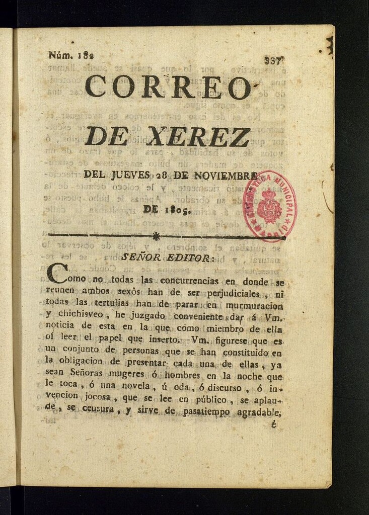 Miniatura de El Correo de Xerez del 28 de noviembre de 1805, nº 182