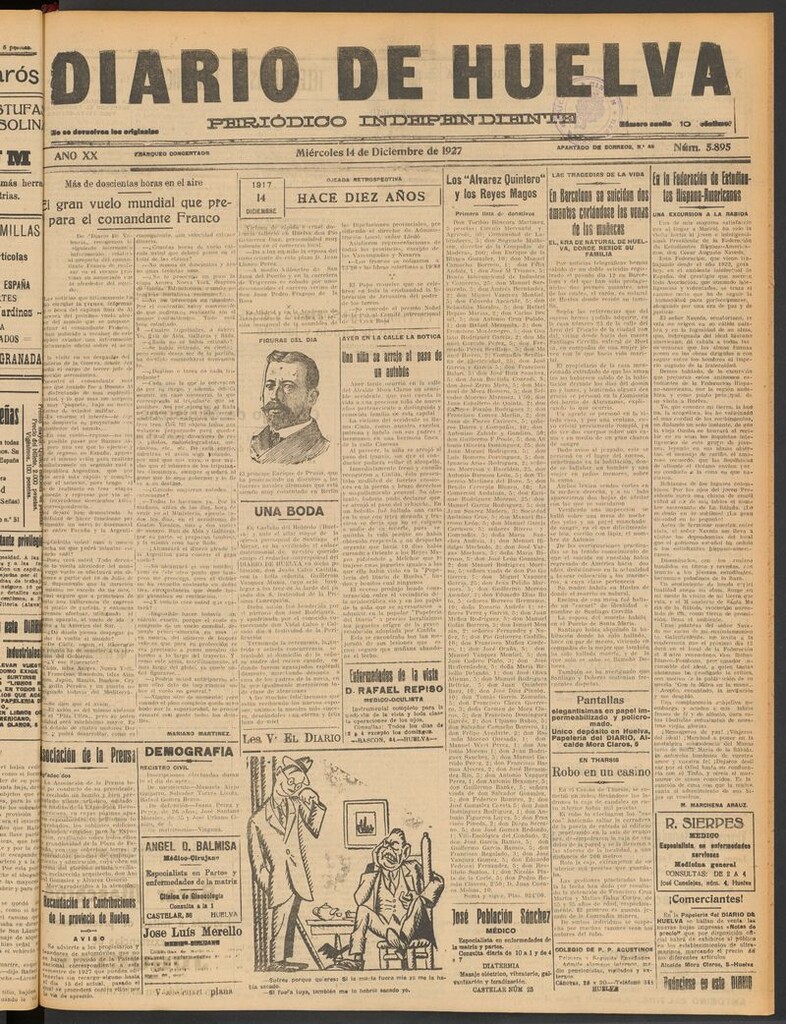 Miniatura de Diario de Huelva : periódico independiente del 14 de diciembre de 1927
