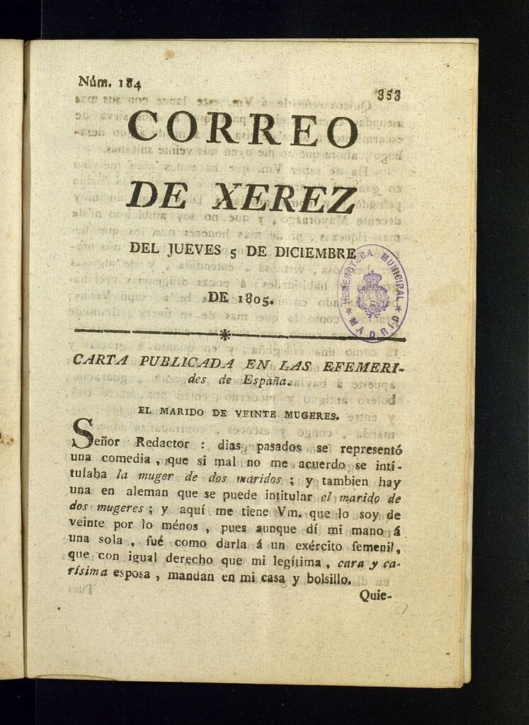 Miniatura de El Correo de Xerez del 5 de diciembre de 1805, nº 184