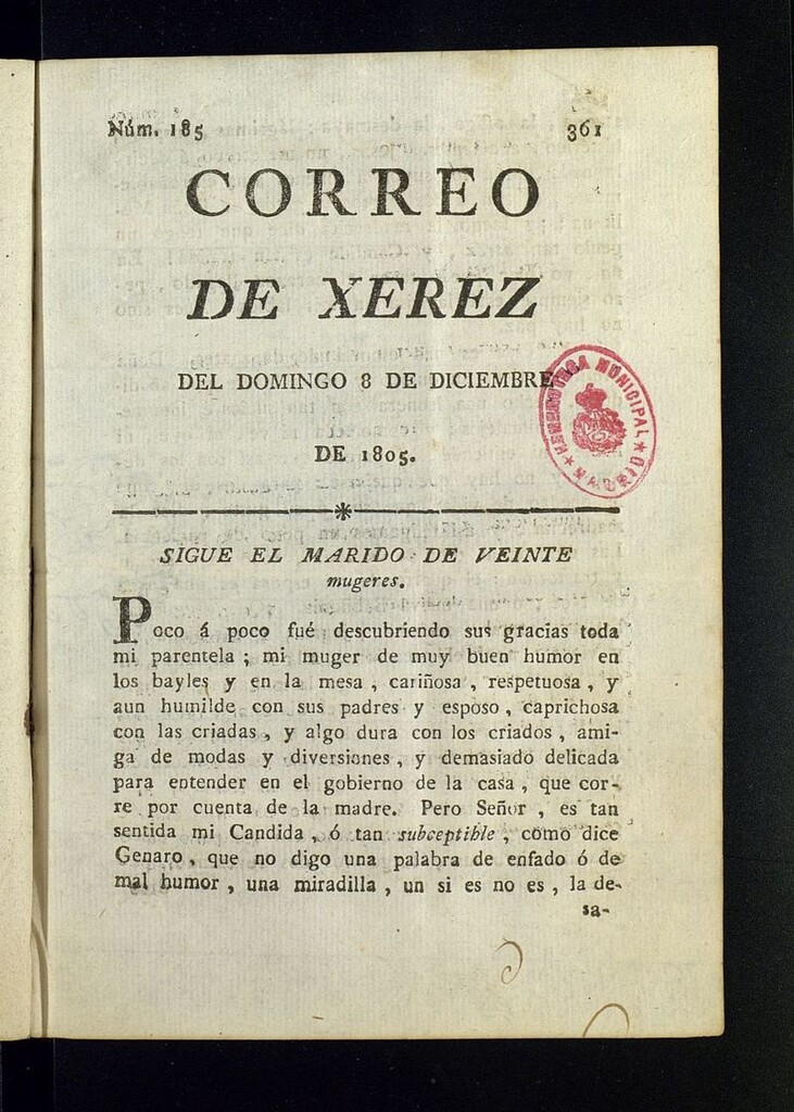 Miniatura de El Correo de Xerez del 8 de diciembre de 1805, nº 185