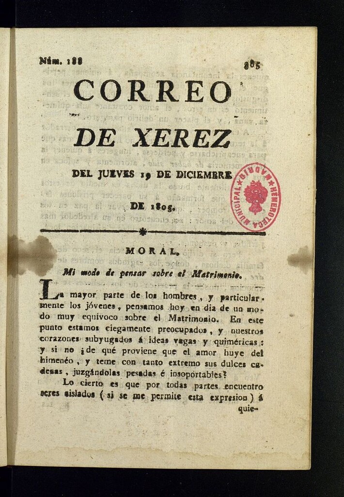 Miniatura de El Correo de Xerez del 19 de diciembre de 1805, nº 188