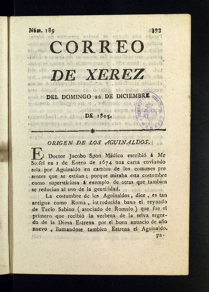 Miniatura de El Correo de Xerez del 22 de diciembre de 1805, nº 189