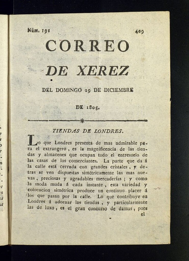 Miniatura de El Correo de Xerez del 29 de diciembre de 1805, nº 191